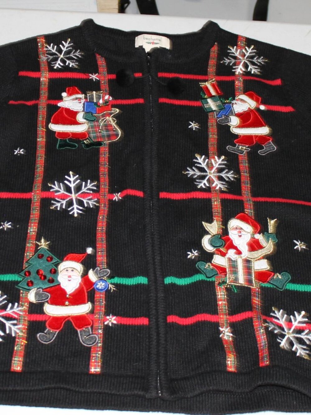 Vintage Bechamel XL Christmas Sweater Cardigan Ugly Sweater Grannycore Santa Pom